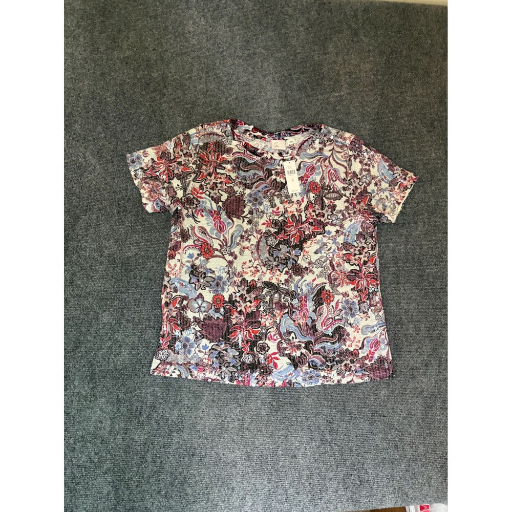 Anthropologie Postmark Sequin Floral Paisley Short Sleeve Top Size M NWT